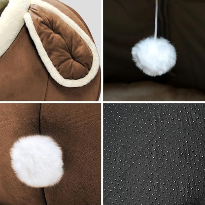 Lcybem Cat Beds for Indoor Cats - Rabbit-Shaped Cat Cave Bed with Hanging Toy,Super Soft Calming Pet Bed for Kitten,Small Dog