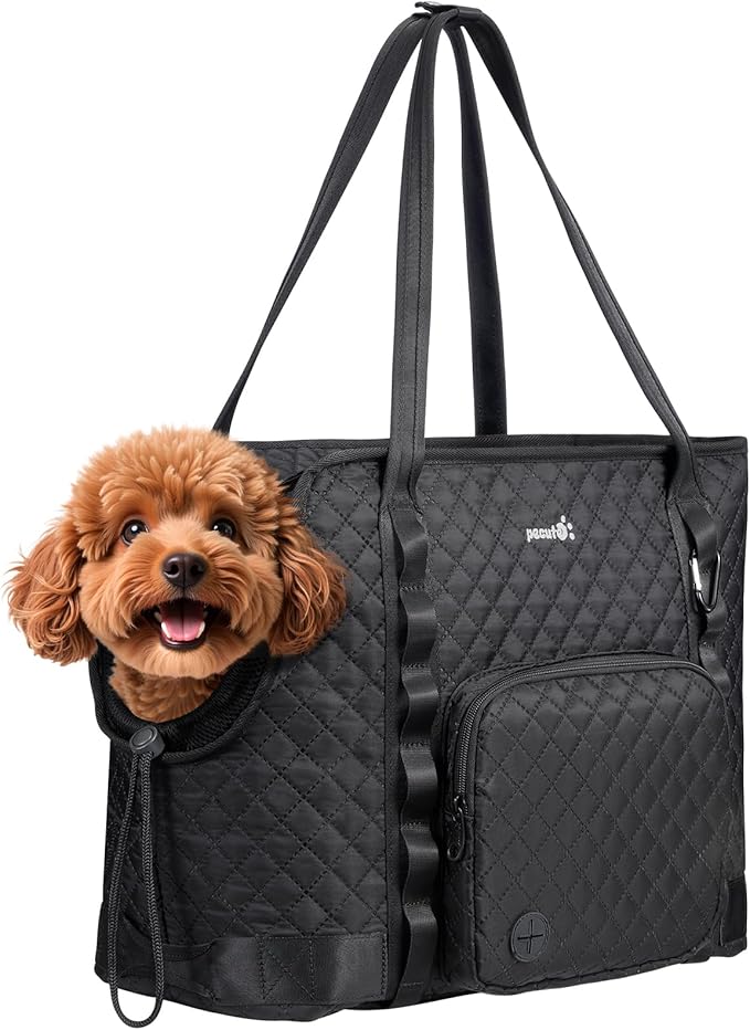 Pecute Dog Purse Carrier, Dog Carrier with Pockets for Small Dogs, Fits Dogs 7 lbs to 13 lbs, Cat and Puppies Tote Bag, Outing, Travel, Vet, XL,16.9" L x 7.9" W x 13.8" H, Black