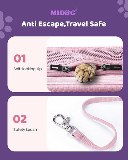 MIDOG Cat Carrier Soft, TSA Approved Airline Travel Carrier for Cats and Small Dogs, Under Seat Pet Bag with Expandable Space & Escape-Proof Zippers (Coral)