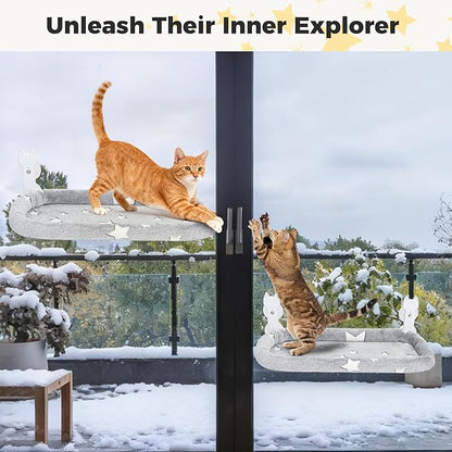 Homimp Cat Window Perch,Cordless Cat Window Hammock for Wall with 4 Strong Suction Cups,Solid Metal Frame and Two Replaceable Covers,Foldable Cats Bed for Large Cats and Kittens,Indoor Pet Seat,Grey L