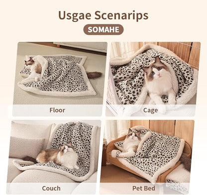 Cat Blankets for Indoor Cats Super Soft Plush Faux Fur Kitten Blankets Machine Washable Reversible Pet Throw Protector for Couch Furniture Leopard Print Blanket 28"X 22" in Green
