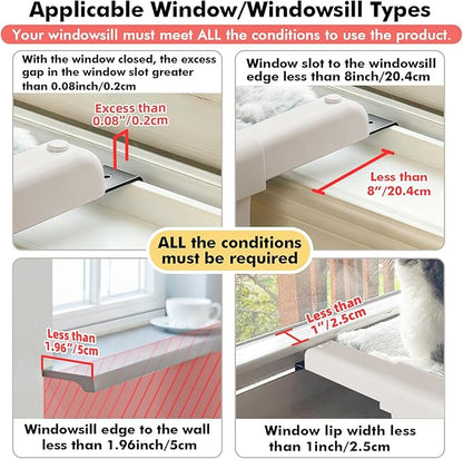 Window Sill Mount Cat Perch for Indoor Cats, One-Step Sliding Clamping Slot Adjustment Cat Hammock with Washable Cover, No Suction Cups Pet Bed for Windowsill & Bedside (Medium)