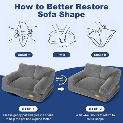 Cat Couch Bed - Cat Bed for Indoor Cats, Calming Pet Sofa Puppy Sleeping Bed with Removable Washable Cover, Cute Dog Couch and Kitty Lounge Chair for 20lbs Cats & Small Dogs(Light Grey)