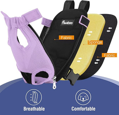 Pawaboo Pet Carrier Backpack, Adjustable Pet Front Cat Dog Carrier Backpack Travel Bag, Legs Out, Easy-Fit for Traveling Hiking Camping for Small Medium Dogs, Medium Size, Purple
