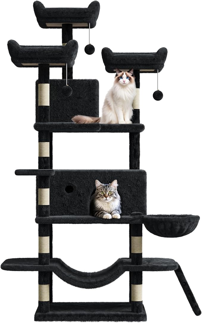 68.5 Inch Tall Cat Tree Tower, Heavy Duty Multi-Level Cat Tower with Scratching Posts, Condo, Plush Perches, Hammocks, Basket & Dangling Balls, Cat Furniture for Indoor Cats