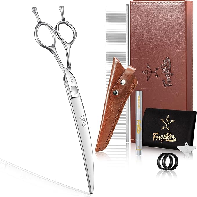 High-end Professional Dog Grooming Curved Scissors Pet Curved Shears 7.5 Inches Extremely Very Sharp Made Of Stainless Steel Alloy By Hand For Dog Cat Groomer