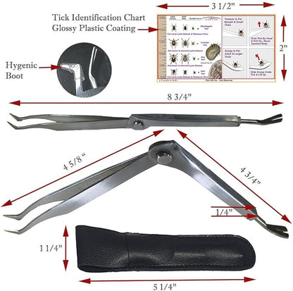 eTradewinds Tick Remover Tool | Tick-Off Pro | Hygienic All Stainless Steel Tick Removal Tool with Leather Case (4-Pack)
