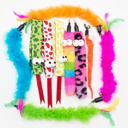 Cat Wand Replacement Feather Worm Snake, 10 Pieces Cat Wand Attachments Assorted Snakes Worms Feathers Refill Toy for Indoor Cats (B)