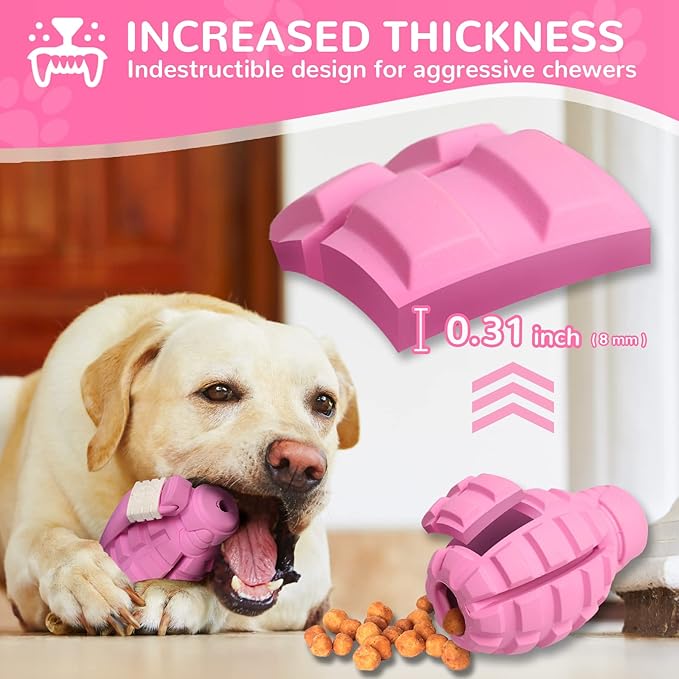 Dog Toys for Aggressive Chewers Large Breed, for German Shepherd, Indestructible Interactive Treat Dog Toys for Large Medium Breeds, Food Grade & Tough Rubber, Fun to Chew, Chase and Fetch (Pink)