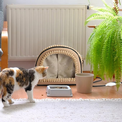 Smart Heated Cat Bed Cave Pet House for Indoor Cats & Small Dogs, Washable & Foldable with Removable Cushion, 17.72x14.96x12.6 inches, Brown