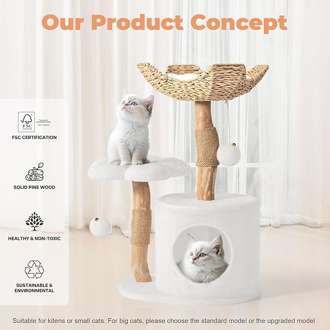 Modern Cat Tree, Wood Cat Tree Tower for Small Cats, Luxury Cat Condo with Scratching Posts and Flower Platforms, Cat Furniture by Easyego