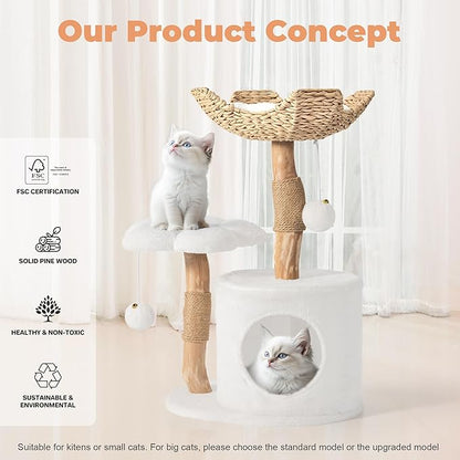 Modern Cat Tree, Wood Cat Tree Tower for Small Cats, Luxury Cat Condo with Scratching Posts and Flower Platforms, Cat Furniture by Easyego