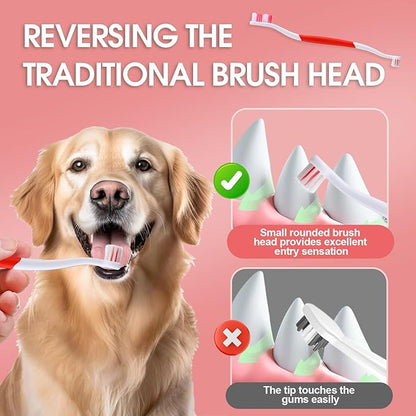 Dog Toothbrush – Newly Upgraded Dual-Head Design with 60° Wavy Bristles – Gently Surrounds Teeth for Deep Cleaning and Plaque Removal – Non-Slip Handle, Ideal for Daily Pet Dental Care (Red, 6-Pack)