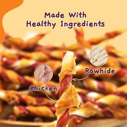 Jungle Calling Dog Treats, Chicken Wrapped Rawhide Chew Sticks - High Protein, Low Fat Dental Chews for Teeth Cleaning & Training Rewards, 10.6oz