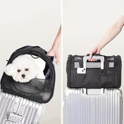 BurgeonNest Soft-Sided Dog Carrier Airplane Approved for Small Dogs Side-Expandable Pet Cat Carrier，Lightweight Puppy Purse 0-15 lbs, 17.7x11x11 Inchs Up to 16lbs, Black