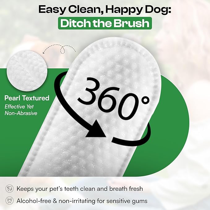 Dog Teeth Cleaning Wipes - Natural Coconut Oil & Aloe - Dental Wipes for Dogs - No-Rinse Pet Dental Finger Wipes - 50 Count