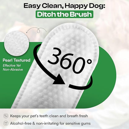 Dog Teeth Cleaning Wipes - Natural Coconut Oil & Aloe - Dental Wipes for Dogs - No-Rinse Pet Dental Finger Wipes - 50 Count