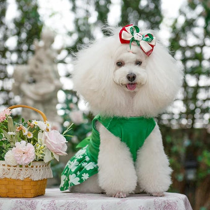 CuteBone St.Patrick's Day Dog Green Dress Velvet for Small Dogs Girl Puppy Dresses Clover Dog Clothes CVA14L-D