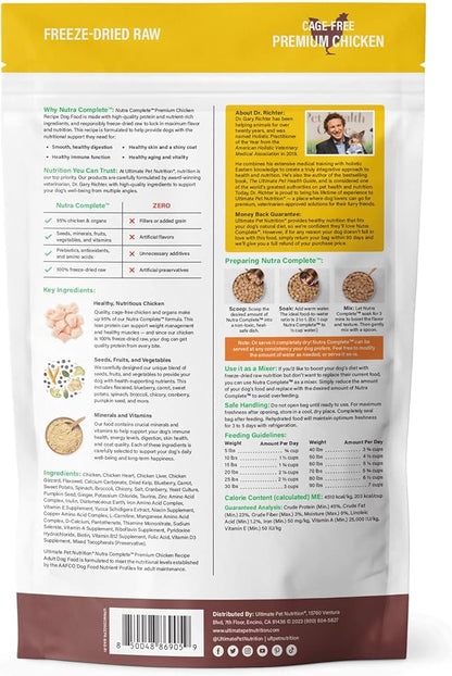 ULTIMATE PET NUTRITION Nutra Complete Freeze Dried Raw Dog Food, Veterinarian Formulated with Antioxidants, Prebiotics & Amino Acids (5 Ounce, Chicken)