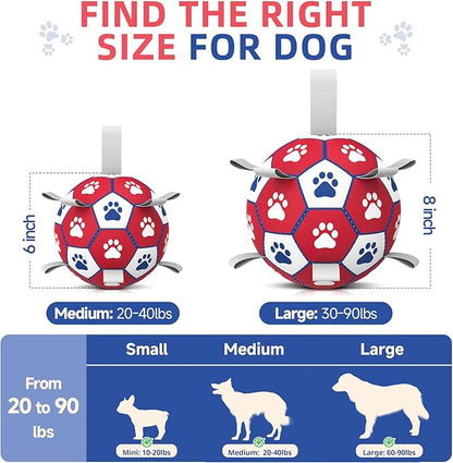 Diman Dog Balls, Dog Soccer Ball with Straps for Indoor Outdoor Play, Pet Toys Balls for Small Medium Dogs, Dog Birthday Gift, Interactive Dogs Toy for Tug of War (6 inch)