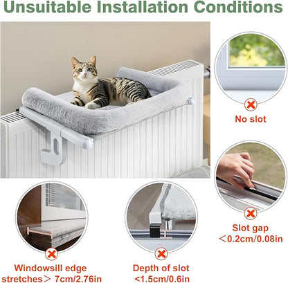 Sunhoo Cat Window Perch Hammock Sturdy Windowsill Bed Seat for Large Cats No Drilling No Suction Adjustable Kitty Shelf with Washable Cover Easy Assembly Holds up to 40 lbs 24.8 * 15 in (Grey, L)