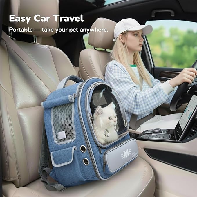 Cat Bubble Backpack Carrier, Clear Pet Bag for Cats and Small Dogs up to 20 Lbs, Great for Outdoor Hiking Camping (Blue Grey)