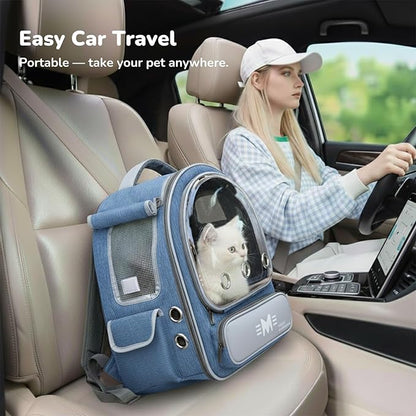 Cat Bubble Backpack Carrier, Clear Pet Bag for Cats and Small Dogs up to 20 Lbs, Great for Outdoor Hiking Camping (Blue Grey)