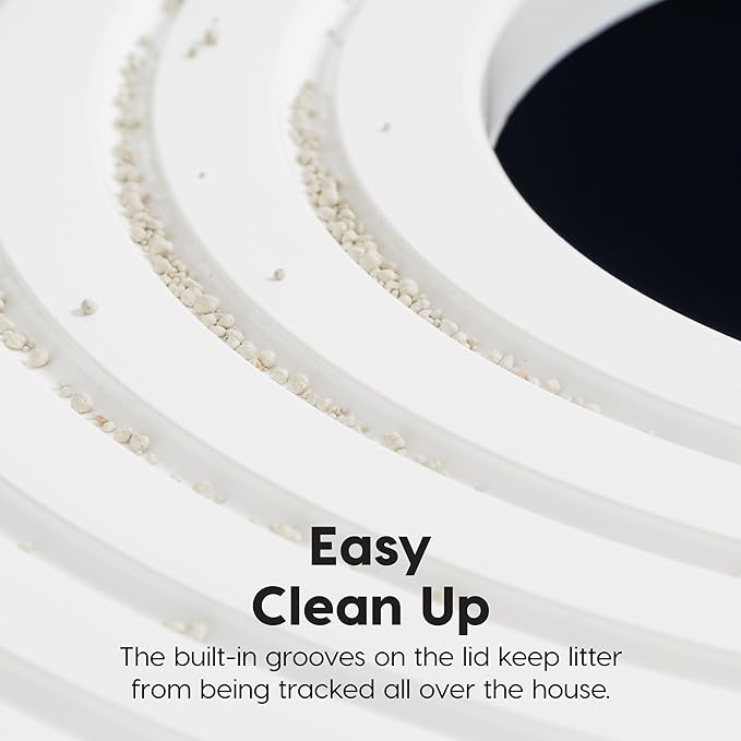 IRIS USA Cat Litter Box, Large Top Entry with Litter Catching Lid and Scoop, Dog Proof, Cat Box Enclosure, Navy/White