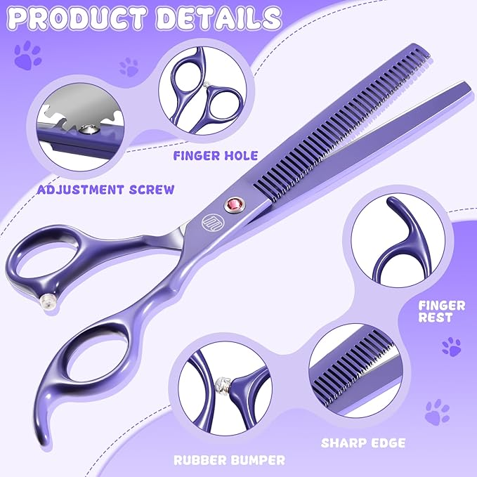 Professional Dog Grooming Scissors Set, 7 Inch/8 Inch Pet Grooming Scissors Chunkers Shears for Dog, Curved Dog Grooming Scissors, Thinning Shears for Dog with Grooming Comb