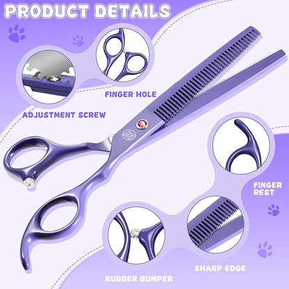 Professional Dog Grooming Scissors Set, 7 Inch/8 Inch Pet Grooming Scissors Chunkers Shears for Dog, Curved Dog Grooming Scissors, Thinning Shears for Dog with Grooming Comb