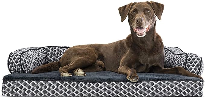 Furhaven Orthopedic Dog Bed for Large/Medium Dogs w/ Removable Bolsters & Washable Cover, For Dogs Up to 55 lbs - Plush & Woven Decor Comfy Couch Sofa - Diamond Gray, Large
