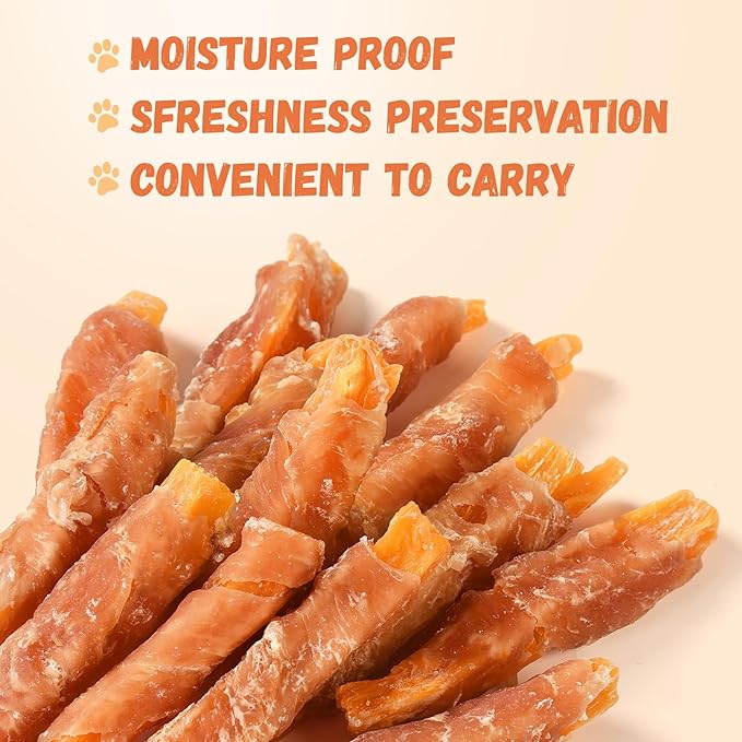 Chicken Jerky Wrapped Sweet Potato Dog Treats w/Taurine, Healthy Dog Snacks Low Fat High Protein, Chewy Training Rewards Treats for Small Medium Large Breeds,10.6 oz, 13-17 Counts