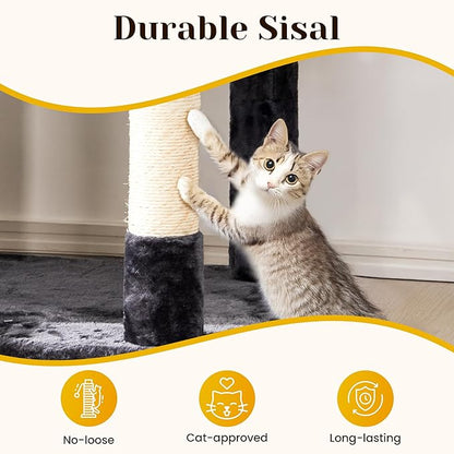 Large Cat Tree with Scratching Posts, Bed, Hammocks & Condos – Multi-Level Cat Tower for Playful Cats, 73" Modern Jungle Gym for Multiple Cats, Grey