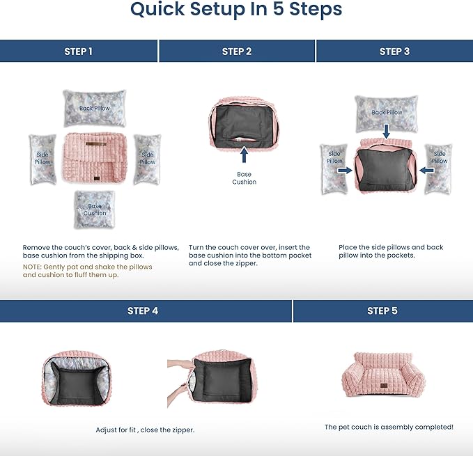 Cute Small & Medium Dog Couch Bed – Supportive & Fluffy Pet Sofa with Faux Rabbit Fur Washable Cover in 3D Diamond Pattern, 36" Pink