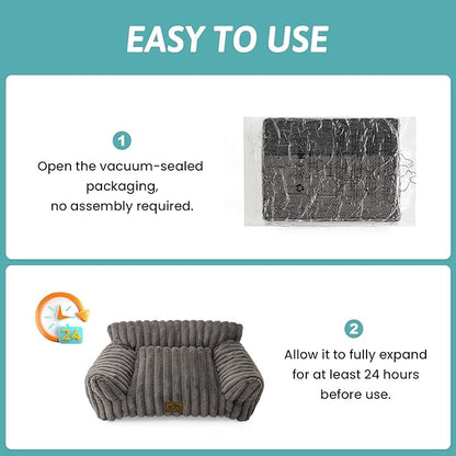 Cute Cat Couch, Premium Plush Faux Fur Pet Couch Bed, Ultra-Soft Pet Furniture for Cats & Small Dogs (Grey, S: 25.5''x17.5'')