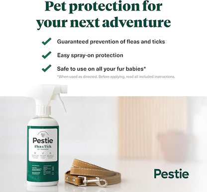 Pestie Flea & Tick Treatment for Pets, Plant-Powered Spray, Repels and Kills Fleas, Ticks and Mosquitos, Safe for Cats and Dogs, Easy Spray-On, Featuring Cedarwood, Peppermint, Thyme, and Rosemary