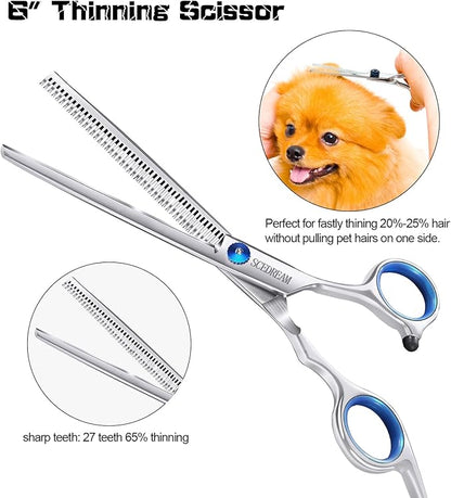 3 in 1 Dog Grooming Scissors Kit with Safety Round Tips - Professional Pet Grooming Shears, 4CR Stainless Steel, Blue