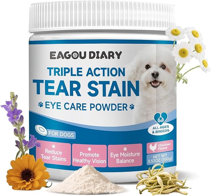 Dog Tear Stain Supplement - Tear Stain Remover for Dogs, Eye Vision & Immune Support, Lutein,Chamomile, Vitamin, Probiotic,100g, Chicken Flavor, Tear Stain Supplement for White Dog