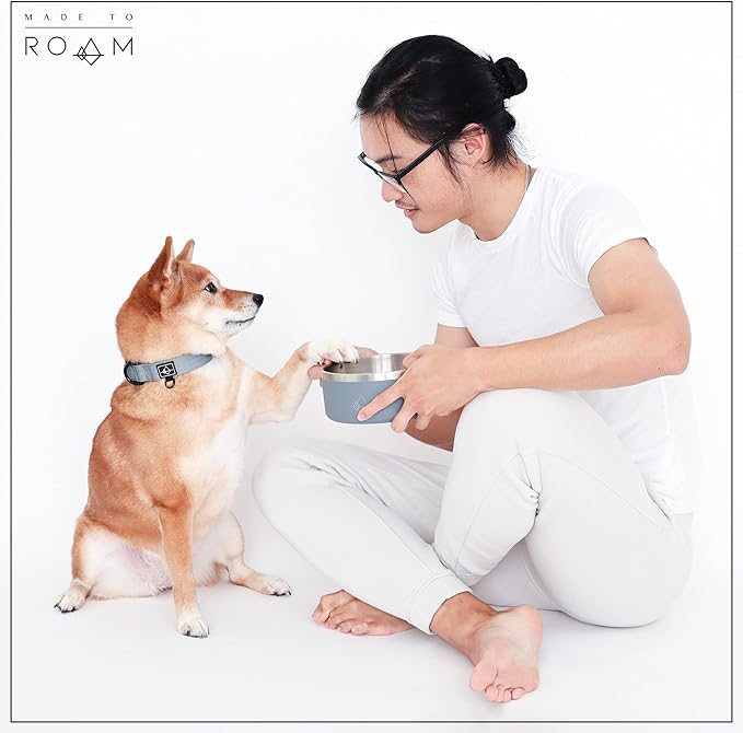 MADE TO ROAM Premium Everest Bowl - Stainless Steel Double-Walled Vacuum-Insulated Dog Bowl with Non-Slip Grip (Oregon Haze, 32oz)