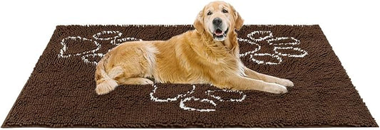 EXPAWLORER Dog Door Mat - Highly Absorbent Microfiber Dog Rug, Soft Chenille Non-Slip Large Pet Paw Cleaning Washable Mud Mat for Bathroom, Brown