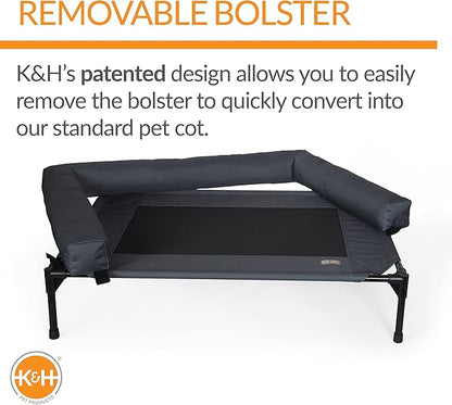 K&H Pet Products Bolster Dog Cot Cooling Indoor/Outdoor Elevated Dog Bed Hammock with Removable Bolsters, Washable Mesh Cover, Raised Camping Dog Bed for Small Dogs or Cats - Charcoal Small 17" X 22"