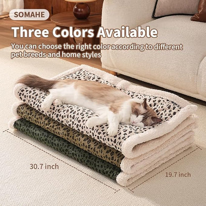 Cat Blankets for Indoor Cats Super Soft Plush Faux Fur Kitten Blankets Machine Washable Reversible Pet Throw Protector for Couch Furniture Leopard Print Blanket 28"X 22" in Green