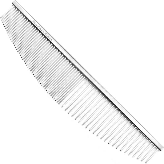 Chris Christensen 00C 6.5 in Crescent Coarse/Fine Finishing Butter Comb, Groom Like a Professional, Rounded Corners Prevent Friction and Breakage, Solid Brass Spin with Steel Teeth, Chrome Finish