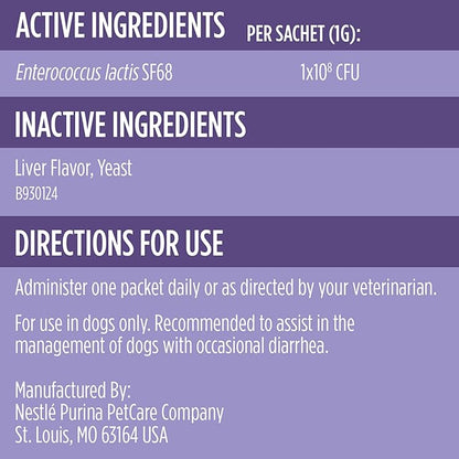 Purina Pro Plan Veterinary Supplements FortiFlora Canine Probiotics for Dogs, Helps Digestive Gut Health and Diarrhea - 30 ct. Box