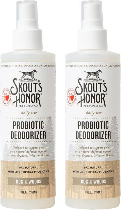 SKOUT'S HONOR Pet Deodorizer Spray- Hydrating Daily-Use with Avocado Oil & Omega-3s, Microbiome Friendly Certiified, Paraben & Sulfate-Free, 97% Natural, 8oz, Dog of The Woods, 2-Pack