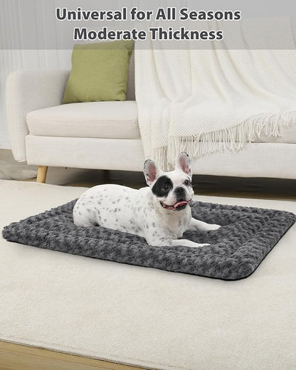 Washable Dog Bed Mat Reversible Dog Crate Pad Soft Fluffy Pet Kennel Beds Dog Sleeping Mattress for Large Jumbo Medium Small Dogs, 47 x 29 Inch, Grey