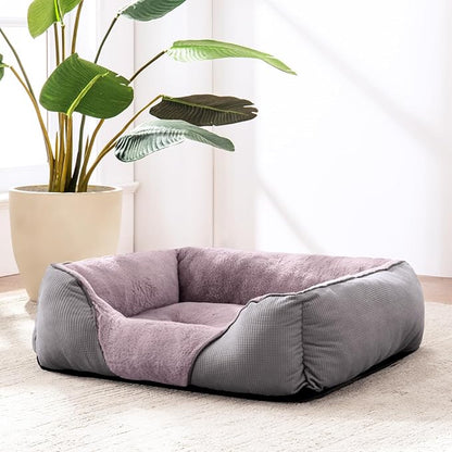 MIXJOY Dog Beds for Small Dogs, Cat Beds for Indoor Cats Washable, Calming Pet Small Size Dog, Soft Rectangle Pet Beds Sofa Cuddler, Orthopedic Cozy Puppy Beds, Anti-Slip Bottom(20x19in, Grey)