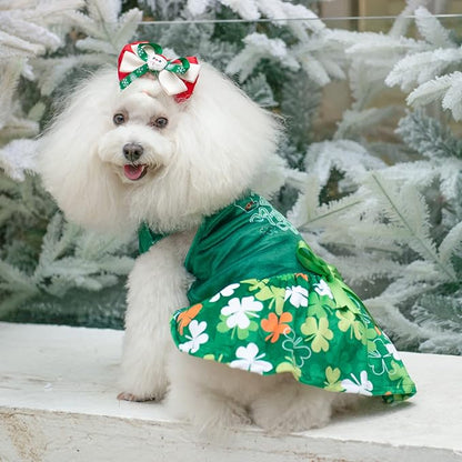 CuteBone St.Patrick's Day Dog Green Dress Velvet for Small Dogs Girl Puppy Dresses Clover Dog Clothes CVA13M-D