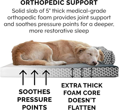 Furhaven Orthopedic Dog Bed for Large Dogs w/ Removable Bolsters & Washable Cover, For Dogs Up to 125 lbs - Plush & Woven Decor Comfy Couch Sofa - Diamond Gray, Jumbo Plus/XXL