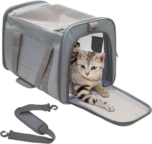 kathson Cat Carrier, Airline Approved Pet Pocket with Breathable Mesh Window Portable Hand Bag Soft Dog Travel Carrier Bag for Puppy Kitten Small Dogs (Grey)